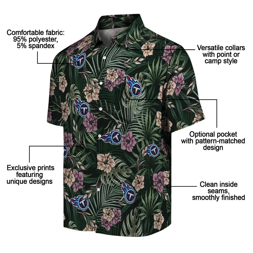 Tennessee Titans Hawaiian Shirt - Hibiscus Leaves Pattern | Moonbestprint