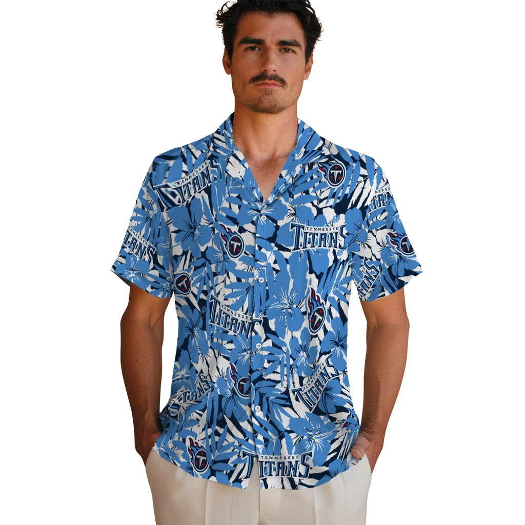 Tennessee Titans Hawaiian Shirt - Hibiscus Overlay | Moonbestprint