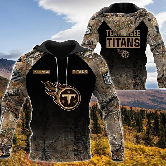 Tennessee Titans Personalized Hunting Camo NFL 3D All Over Print Hoodie -Moonbestprint