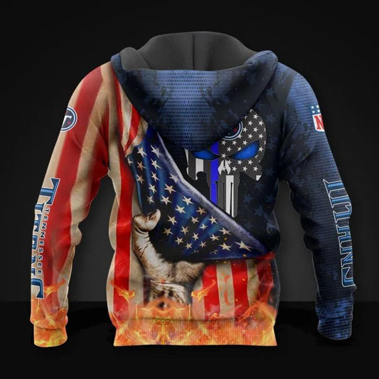 Tennessee Titans Skull American Flag NFL 3D All Over Print Hoodie -Moonbestprint