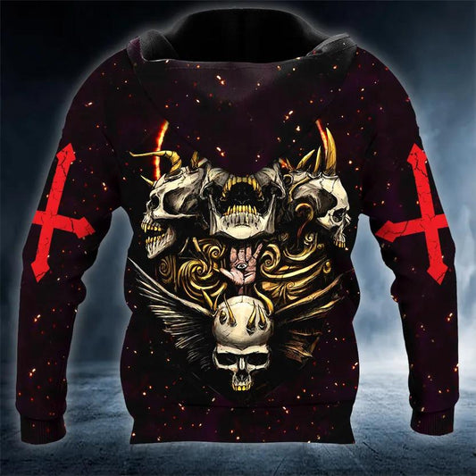 Terrifying Shield Skull 3D All Over Print Hoodie -Moonbestprint