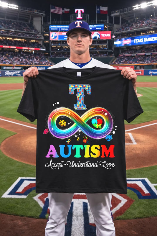 Texas Rangers Autism Awareness Tee - Support Autism Baseball Pride | IE36 Moonbestprint