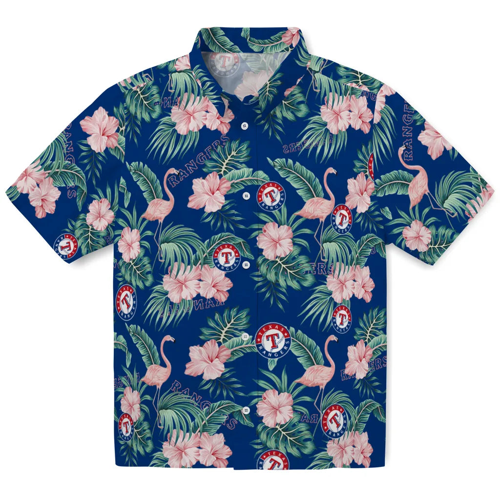 Texas Rangers Hawaiian Shirt - Flamingo and Hibiscus | Moonbestprint
