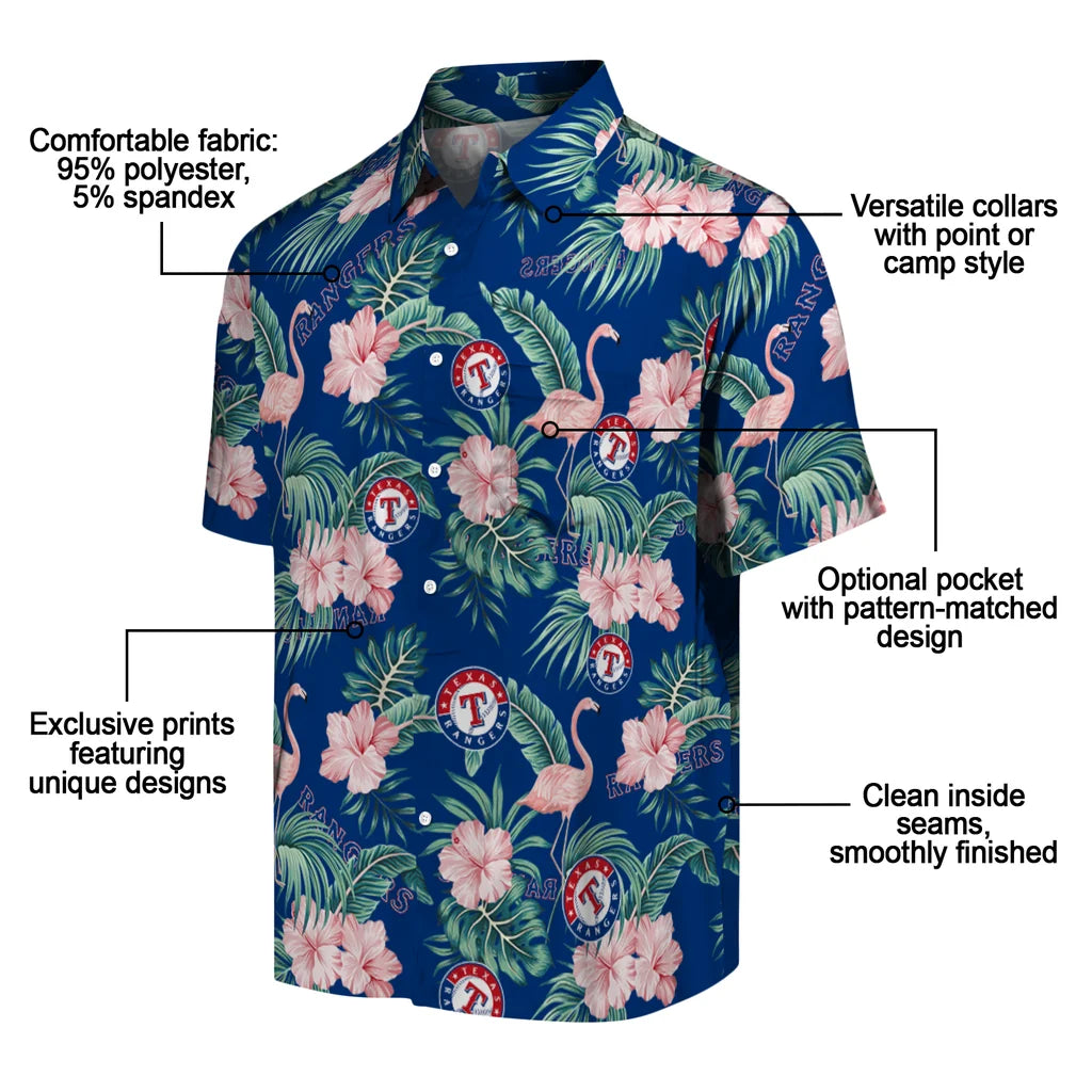 Texas Rangers Hawaiian Shirt - Flamingo and Hibiscus | Moonbestprint