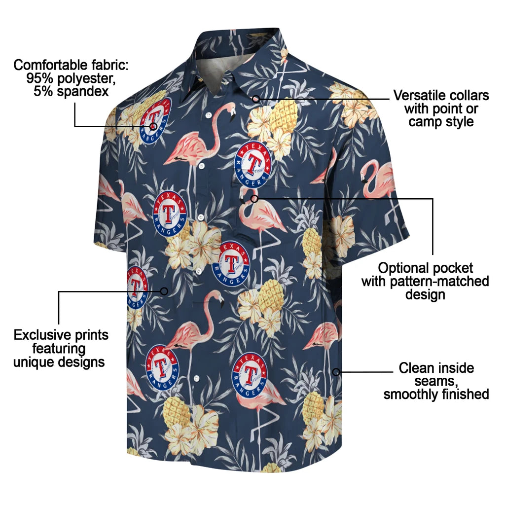 Texas Rangers Hawaiian Shirt - Flamingo Hibiscus | Moonbestprint