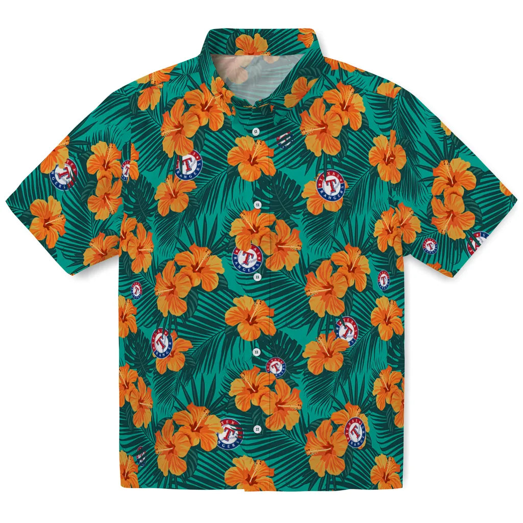 Texas Rangers Hawaiian Shirt - Hibiscus and Palm Leaves | Moonbestprint