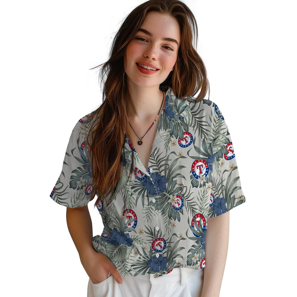 Texas Rangers Hawaiian Shirt - Hibiscus Designs | Moonbestprint
