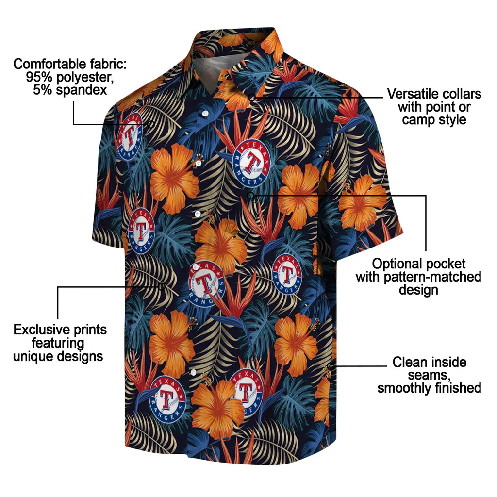 Texas Rangers Hawaiian Shirt - Hibiscus Foliage | Moonbestprint