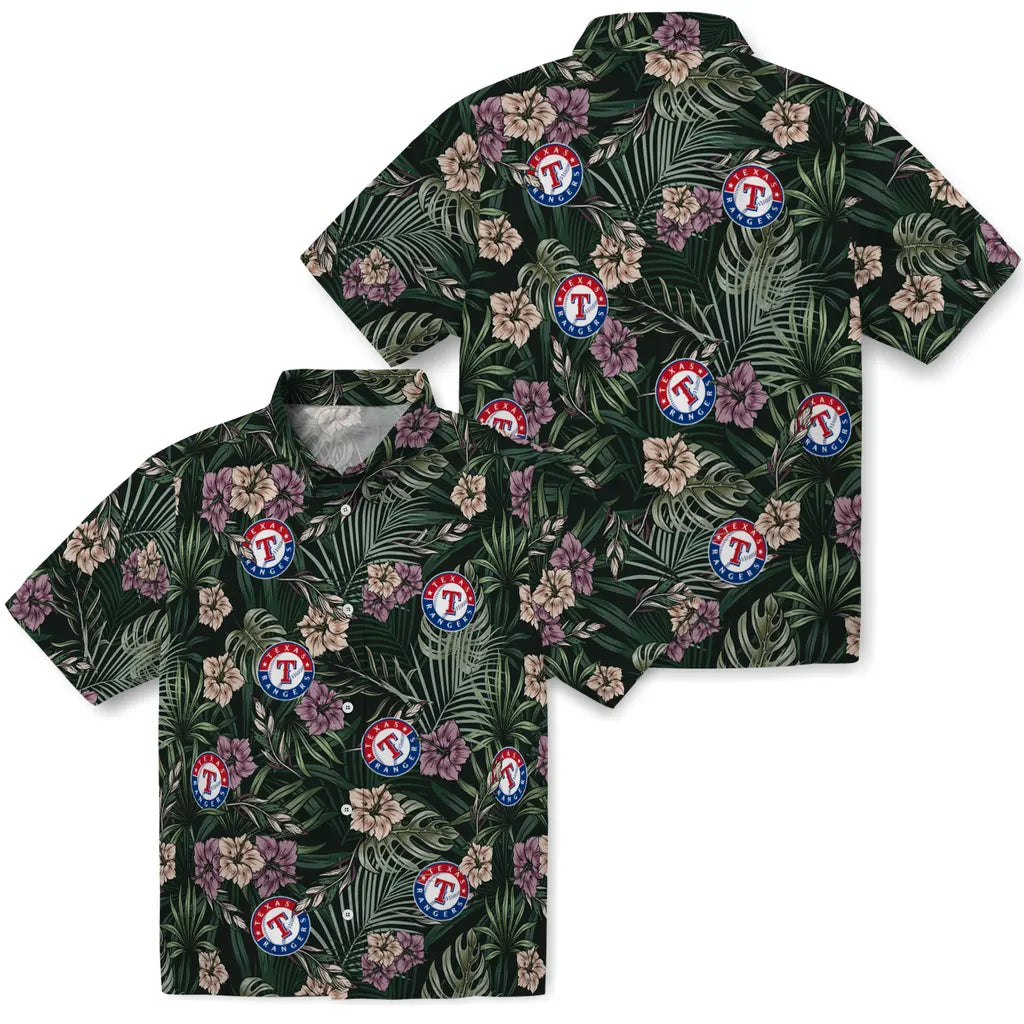 Texas Rangers Hawaiian Shirt - Hibiscus Leaves Pattern | Moonbestprint