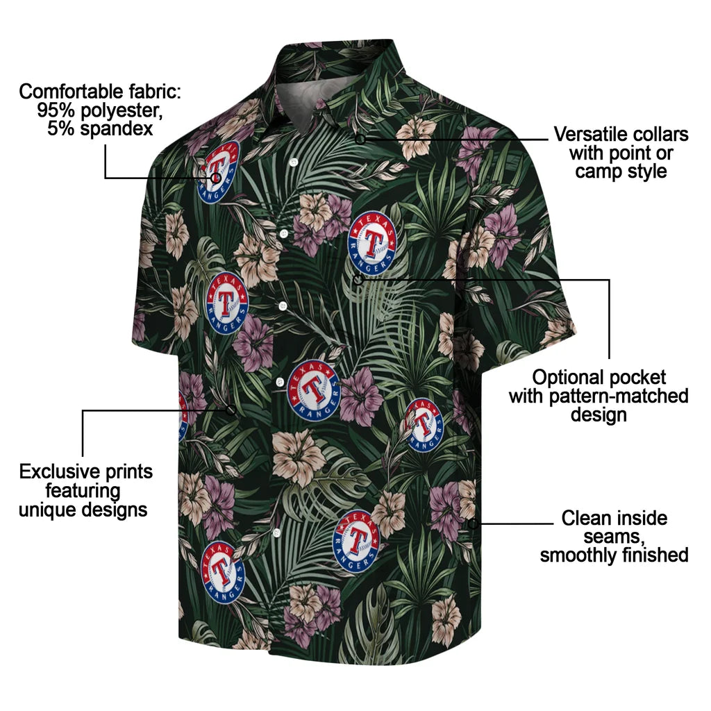 Texas Rangers Hawaiian Shirt - Hibiscus Leaves Pattern | Moonbestprint