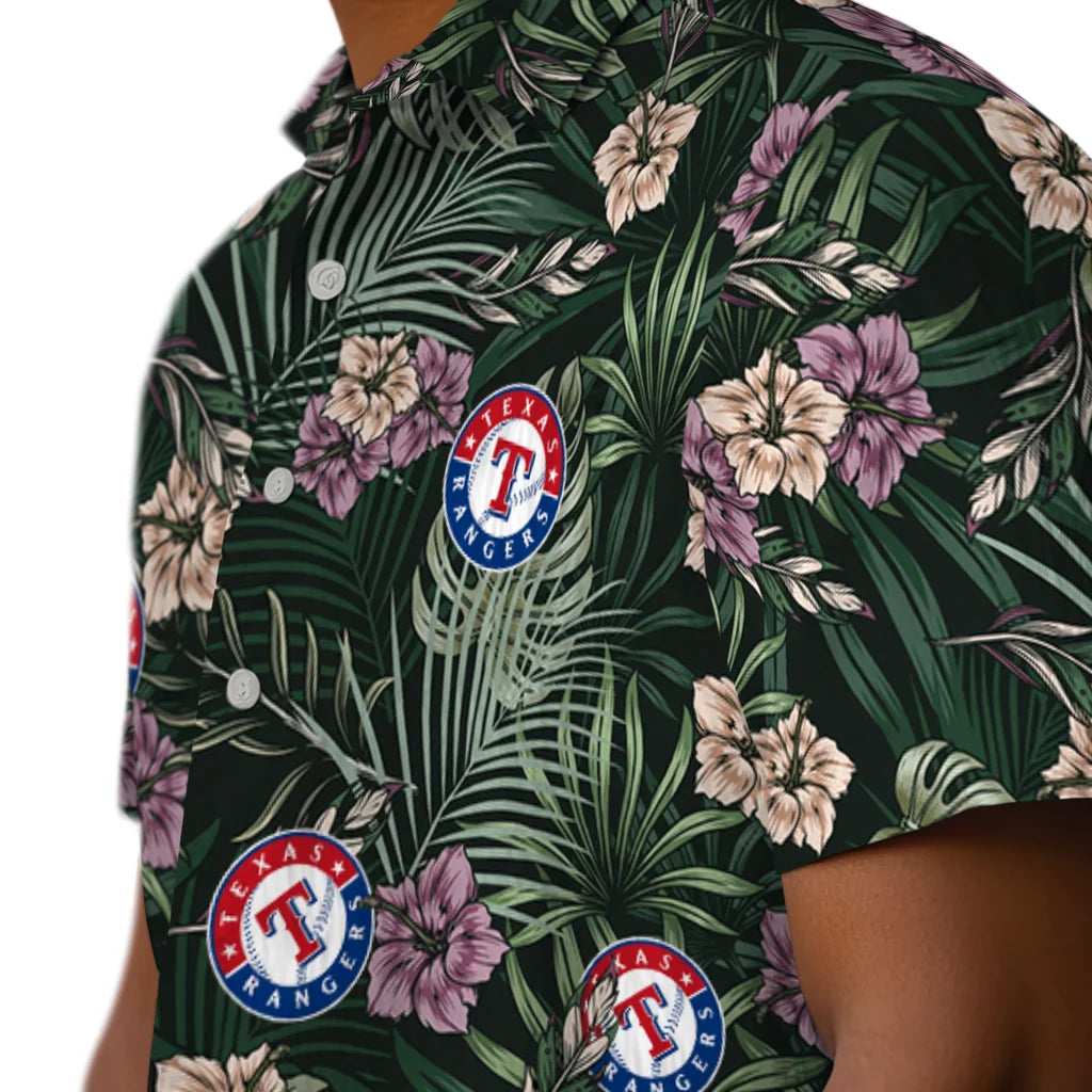 Texas Rangers Hawaiian Shirt - Hibiscus Leaves Pattern | Moonbestprint
