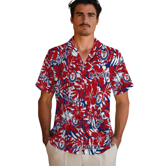 Texas Rangers Hawaiian Shirt - Hibiscus Overlay | Moonbestprint