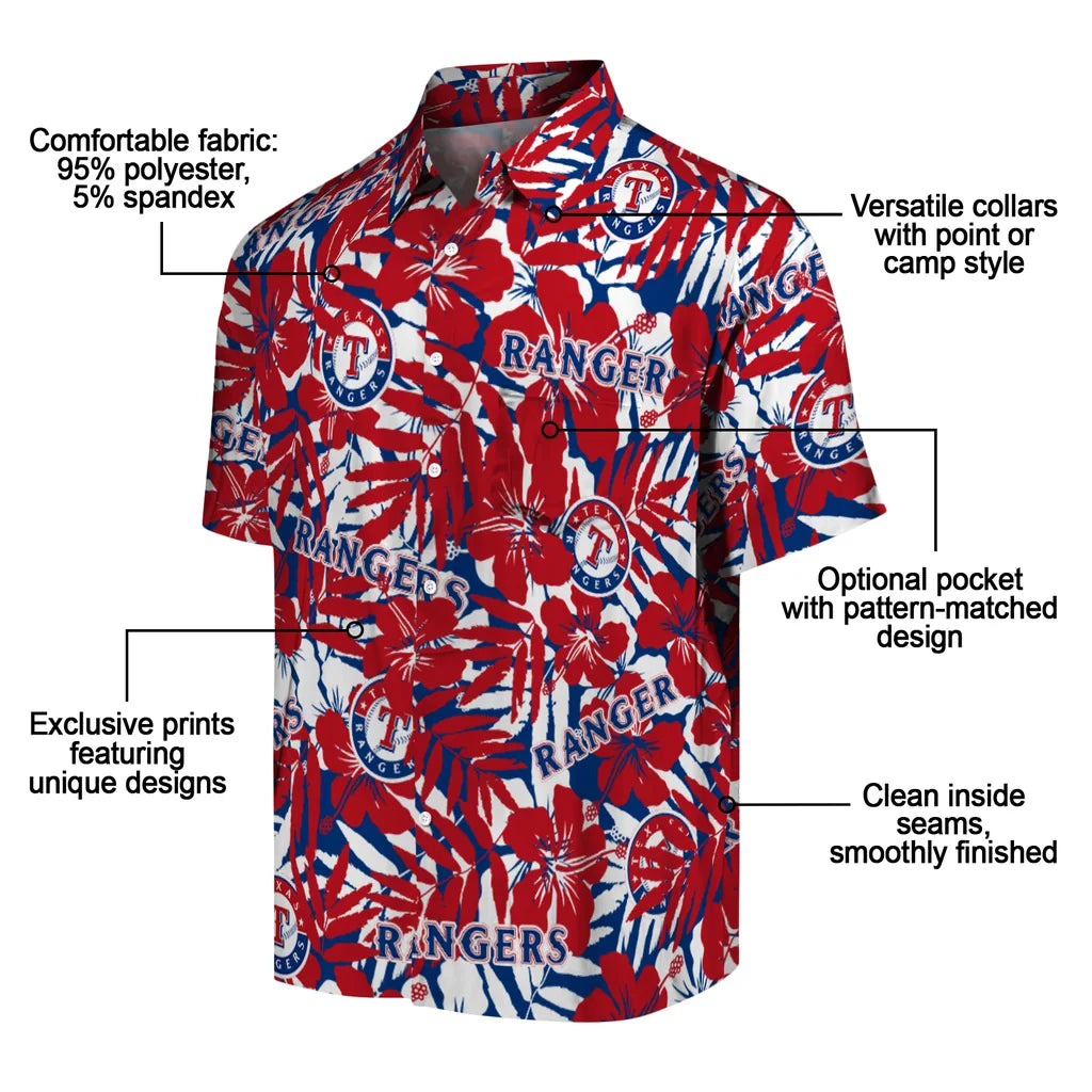 Texas Rangers Hawaiian Shirt - Hibiscus Overlay | Moonbestprint