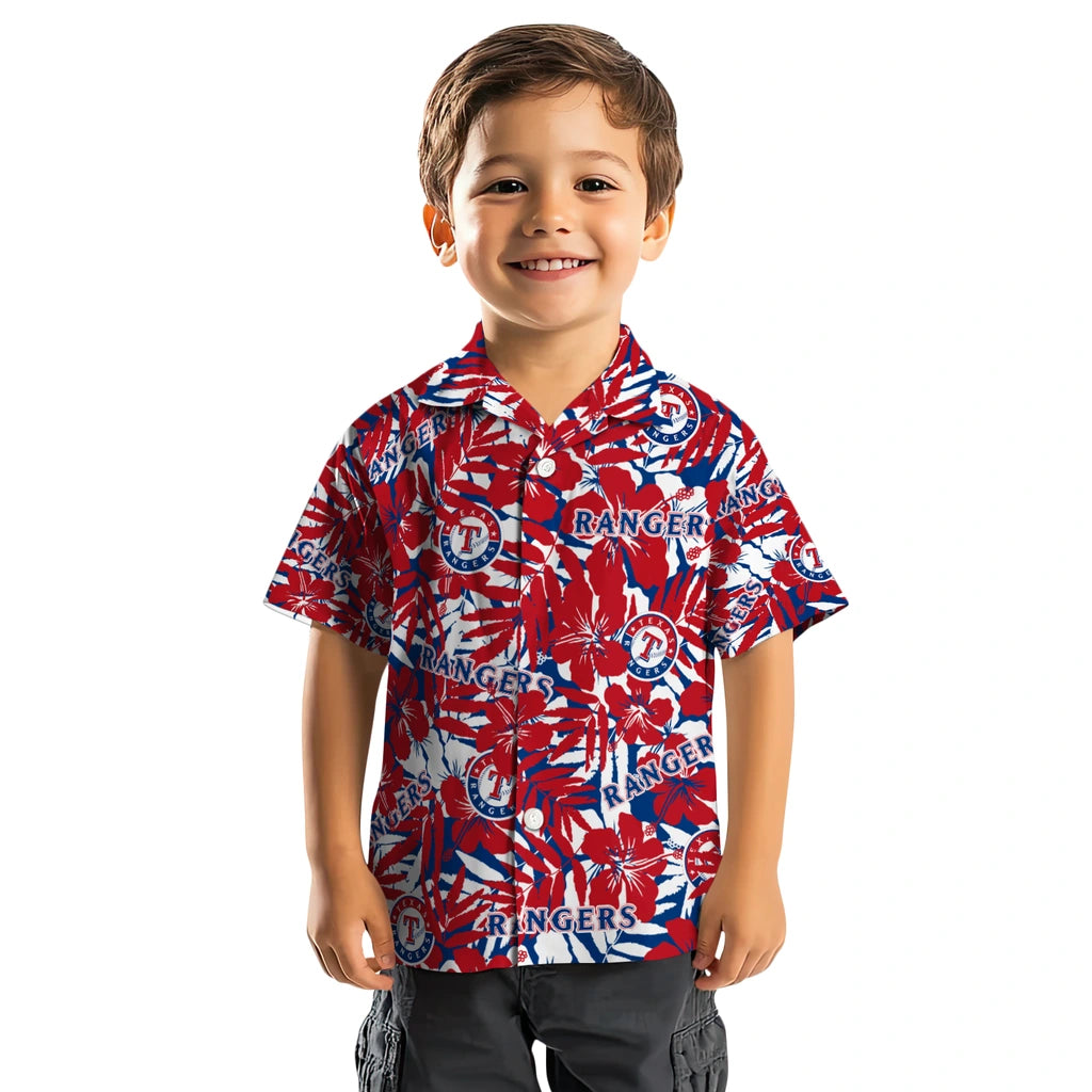 Texas Rangers Hawaiian Shirt - Hibiscus Overlay | Moonbestprint