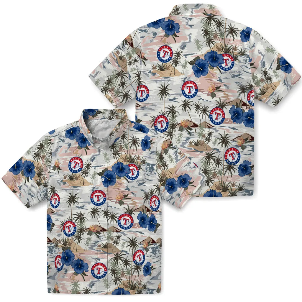 Texas Rangers Hawaiian Shirt - Hibiscus Seaside | Moonbestprint