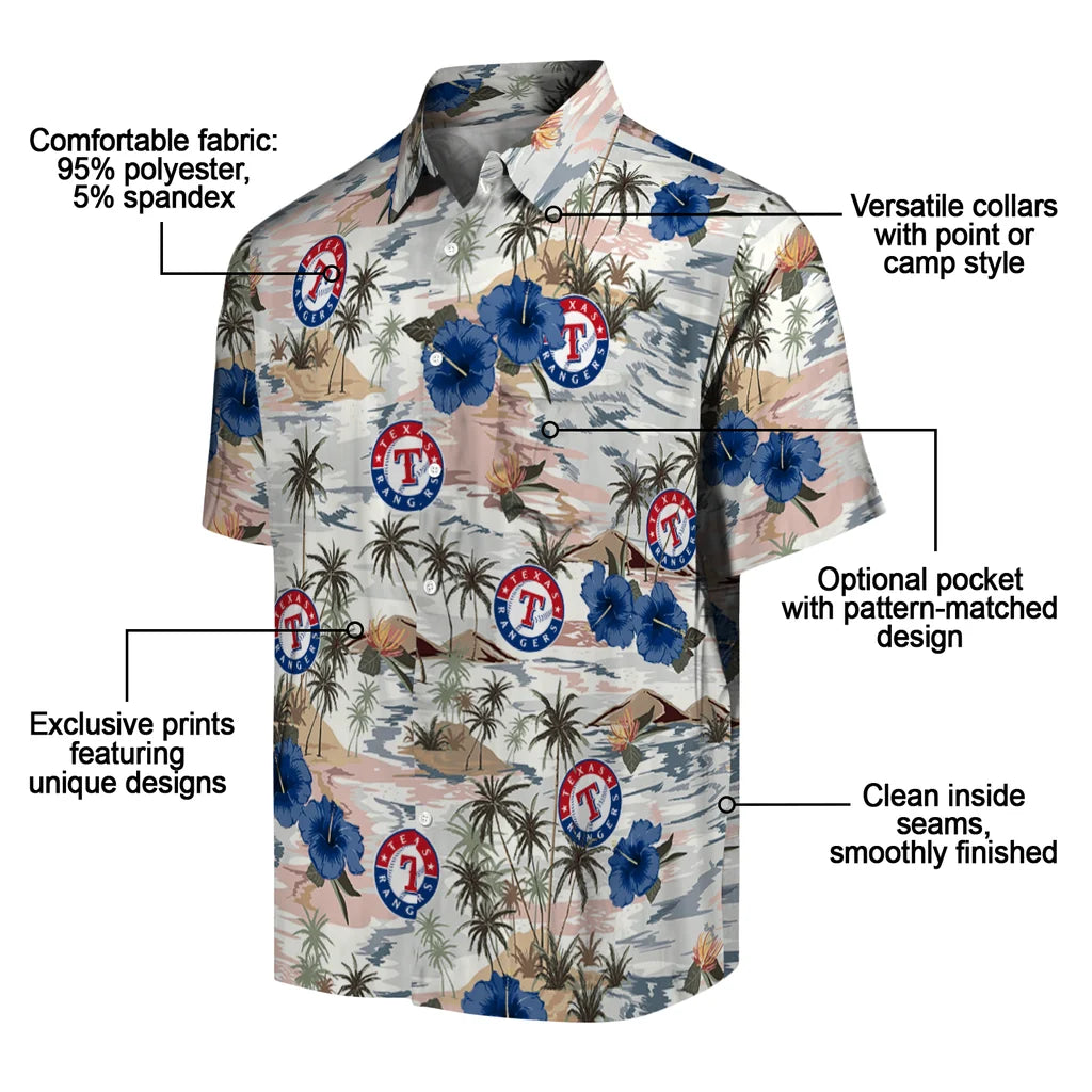 Texas Rangers Hawaiian Shirt - Hibiscus Seaside | Moonbestprint