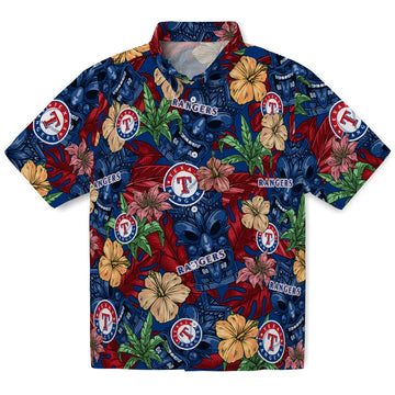 Texas Rangers Hawaiian Shirt - Hibiscus Tiki Jungle | Moonbestprint