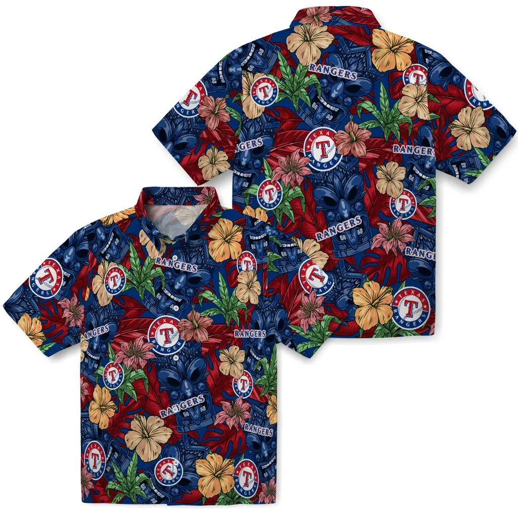 Texas Rangers Hawaiian Shirt - Hibiscus Tiki Jungle | Moonbestprint