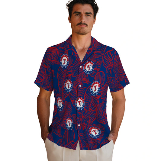 Texas Rangers Hawaiian Shirt - Leaf Outline | Moonbestprint
