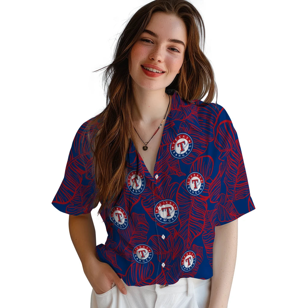 Texas Rangers Hawaiian Shirt - Leaf Outline | Moonbestprint