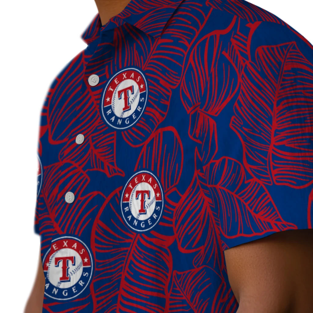Texas Rangers Hawaiian Shirt - Leaf Outline | Moonbestprint