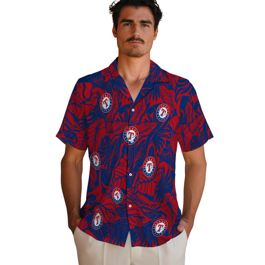 Texas Rangers Hawaiian Shirt - Monstera Layer | Moonbestprint