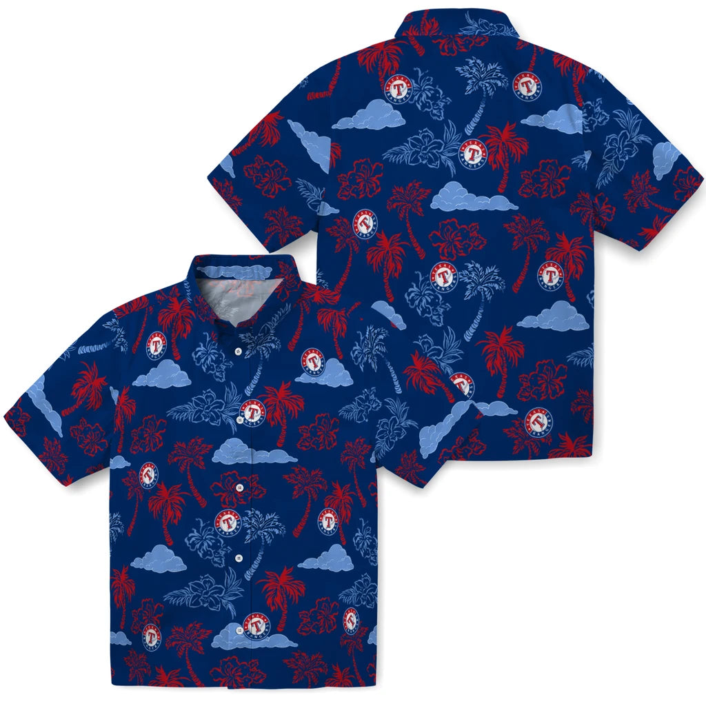 Texas Rangers Hawaiian Shirt - Palm And Clouds | Moonbestprint