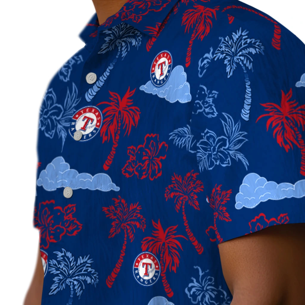 Texas Rangers Hawaiian Shirt - Palm And Clouds | Moonbestprint