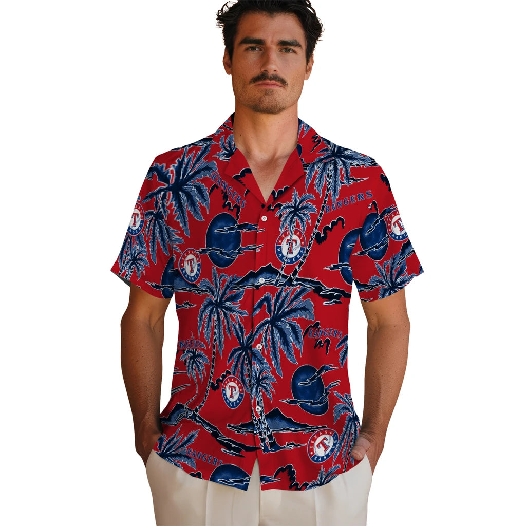 Texas Rangers Hawaiian Shirt - Palm Sunset | Moonbestprint