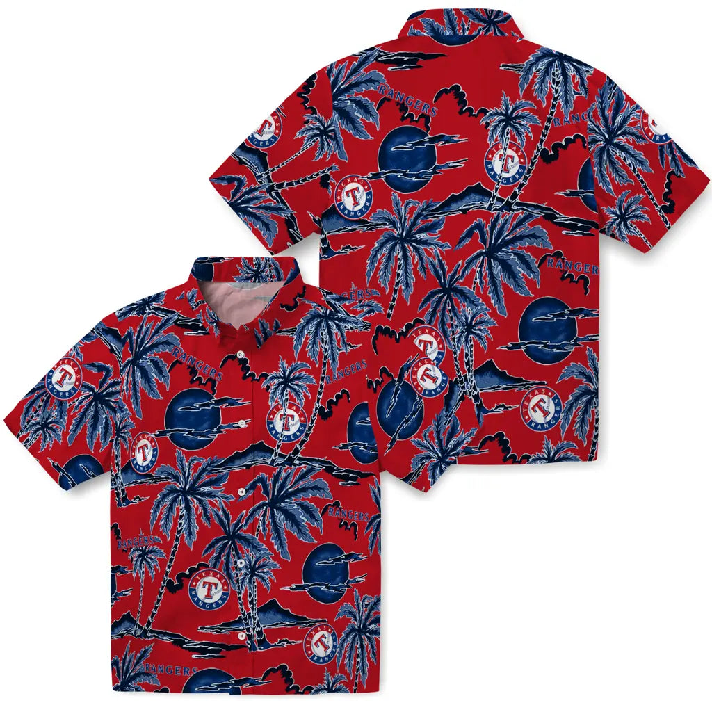 Texas Rangers Hawaiian Shirt - Palm Sunset | Moonbestprint