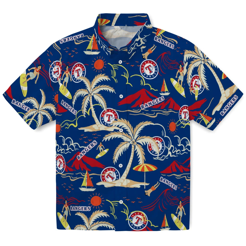 Texas Rangers Hawaiian Shirt - Palm Tree Island | Moonbestprint