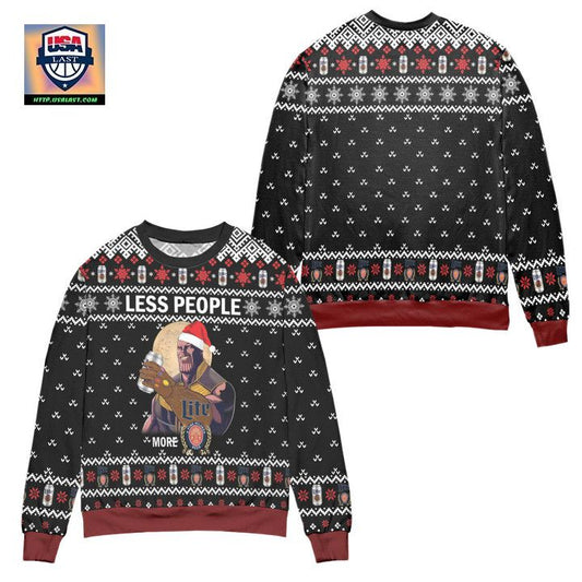 Thanos Less People More Miller Lite Snowflake Pattern Ugly Christmas Sweater ? Black ? Usalast