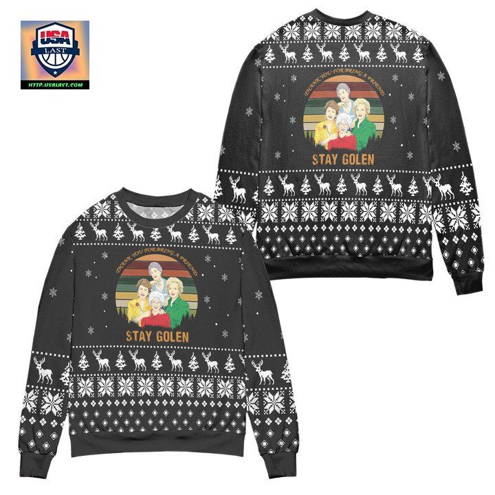The Golden Girls Thank You for Being A Friend Snowflake Pattern Ugly Christmas Sweater ? Black ? Usalast