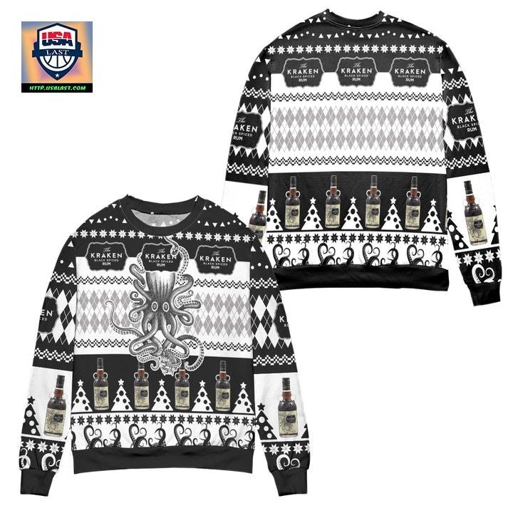The Kraken Spiced Rum Argyle Pattern Ugly Christmas Sweater ? Black ? Usalast