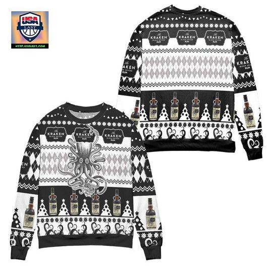 The Kraken Spiced Rum Argyle Pattern Ugly Christmas Sweater ? Black ? Usalast