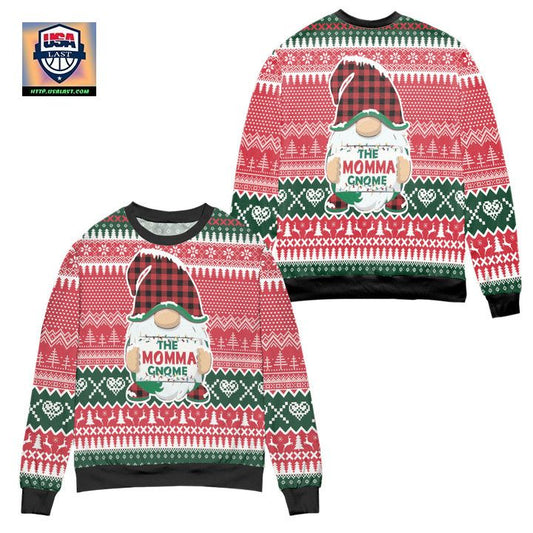 The Moma Gnome Reindeer Snowflake Pattern Ugly Christmas Sweater ? Red ? Usalast