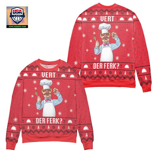 The Swedish Chef Vert Der Ferk The Muppet Show Snowflake Pattern Ugly Christmas Sweater ? Red ? Usalast