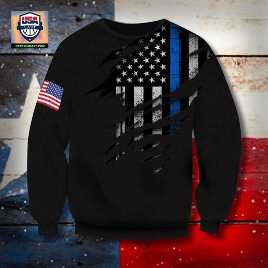 Thin Blue Line And American Flag 3D Sweater Honor Respect Sweater Winter Gifts For Unisex ? Usalast