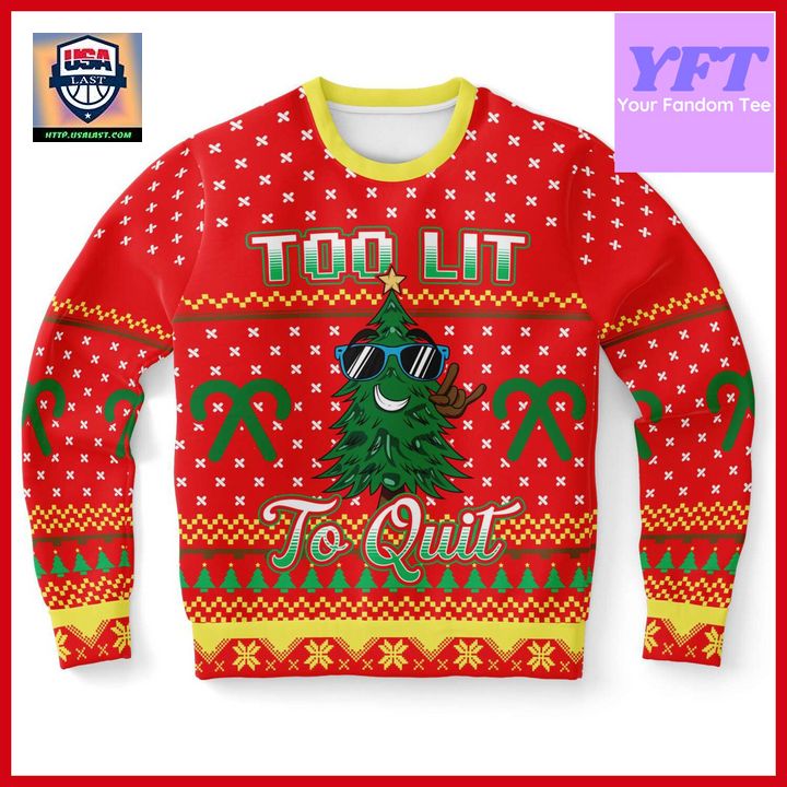 Too Lit To Quit Tree Funny Drinking Morning Humor 3d Ugly Christmas Sweater ? Usalast