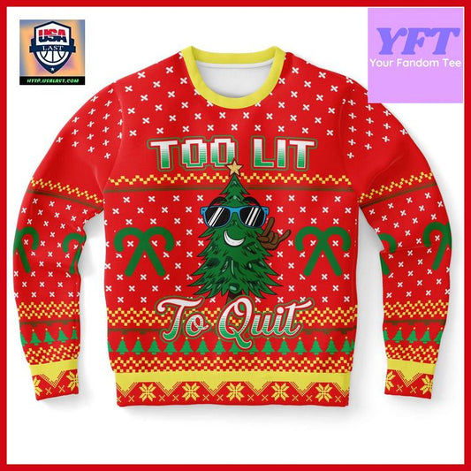 Too Lit To Quit Tree Funny Drinking Morning Humor 3d Ugly Christmas Sweater ? Usalast
