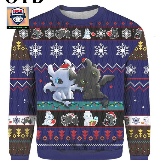 Toothless And Light Fury From How To Train Your Dragon Christmas Ugly 3D Sweater ? Usalast