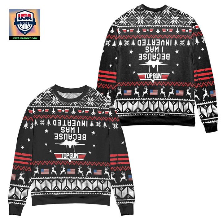 Top Gun Because I Was Inverted Snowflake Pattern Ugly Christmas Sweater ? Black ? Usalast