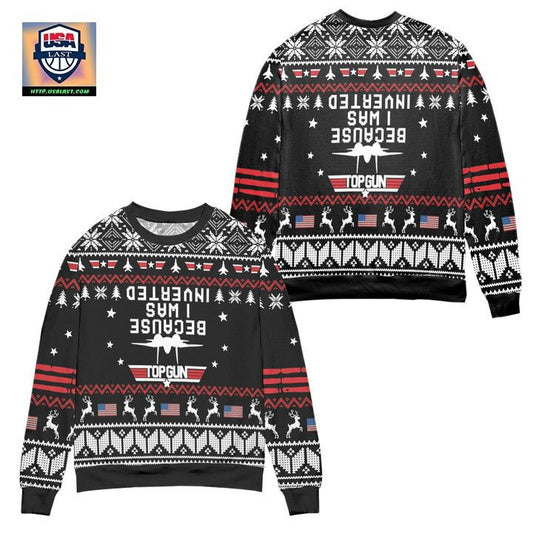 Top Gun Because I Was Inverted Snowflake Pattern Ugly Christmas Sweater ? Black ? Usalast