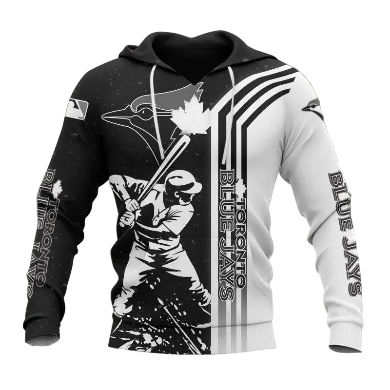 Toronto Blue Jays Black And White MLB All Over Print Hoodie -Moonbestprint