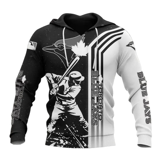 Toronto Blue Jays Black And White MLB All Over Print Hoodie -Moonbestprint