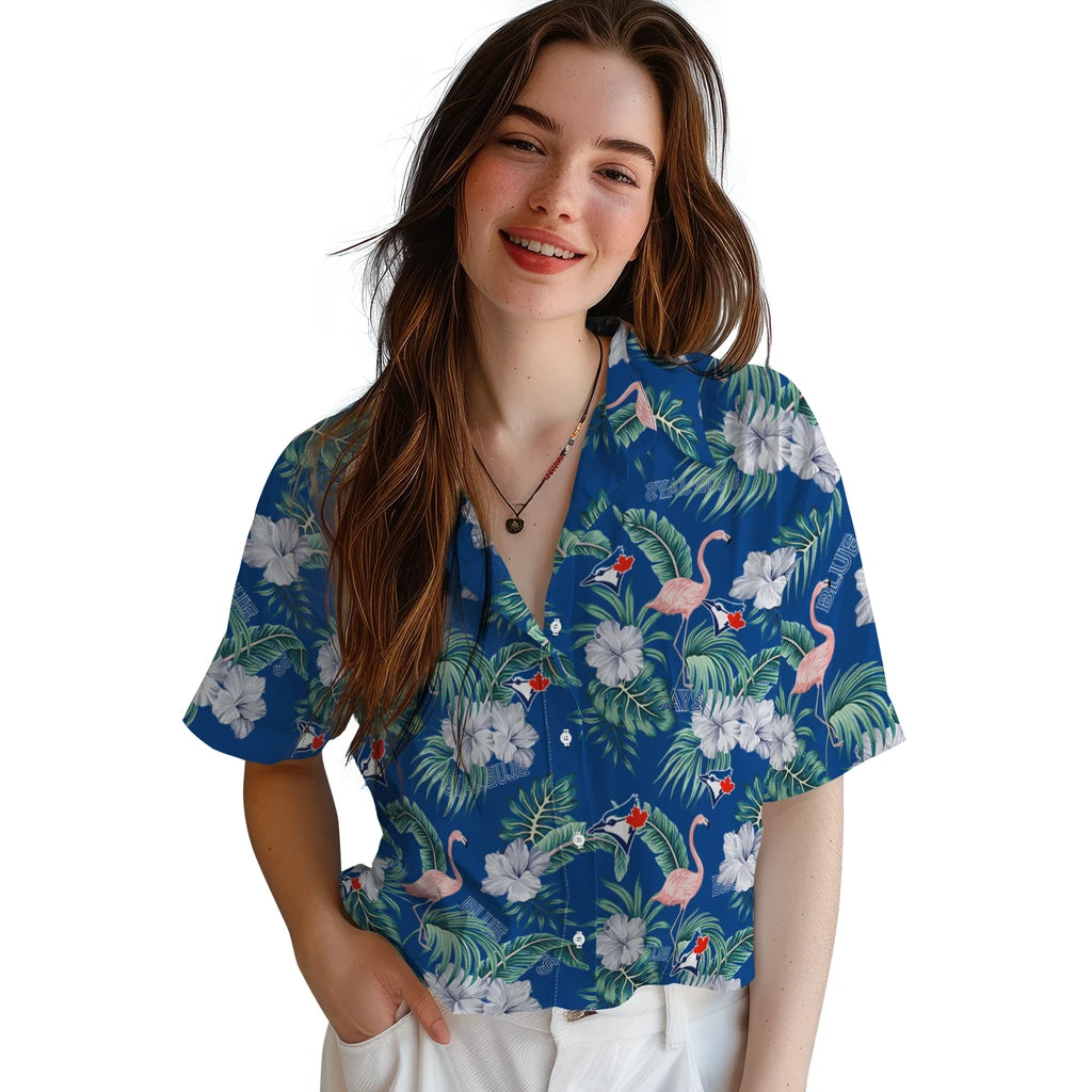 Toronto Blue Jays Hawaiian Shirt - Flamingo and Hibiscus | Moonbestprint