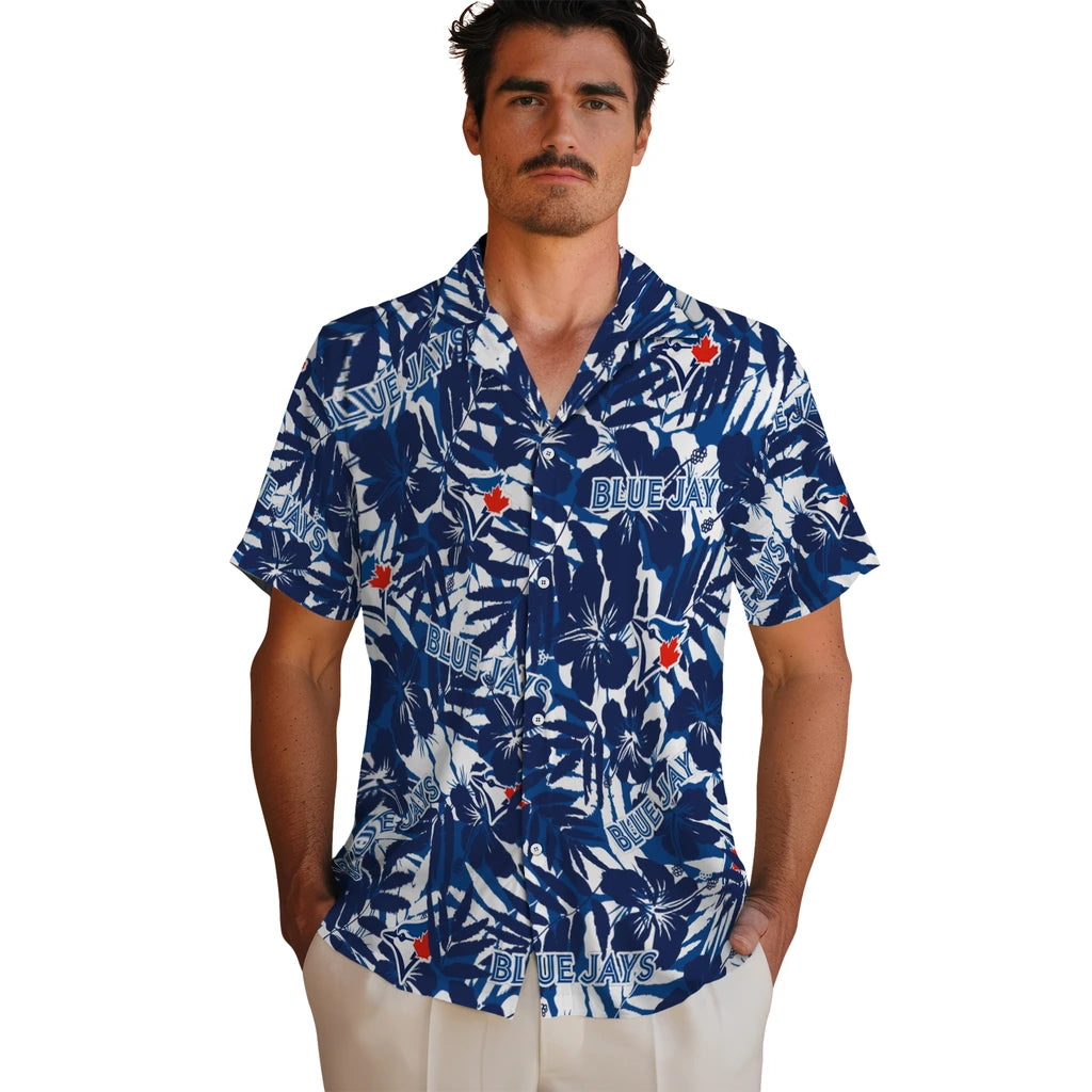 Toronto Blue Jays Hawaiian Shirt - Hibiscus Overlay | Moonbestprint