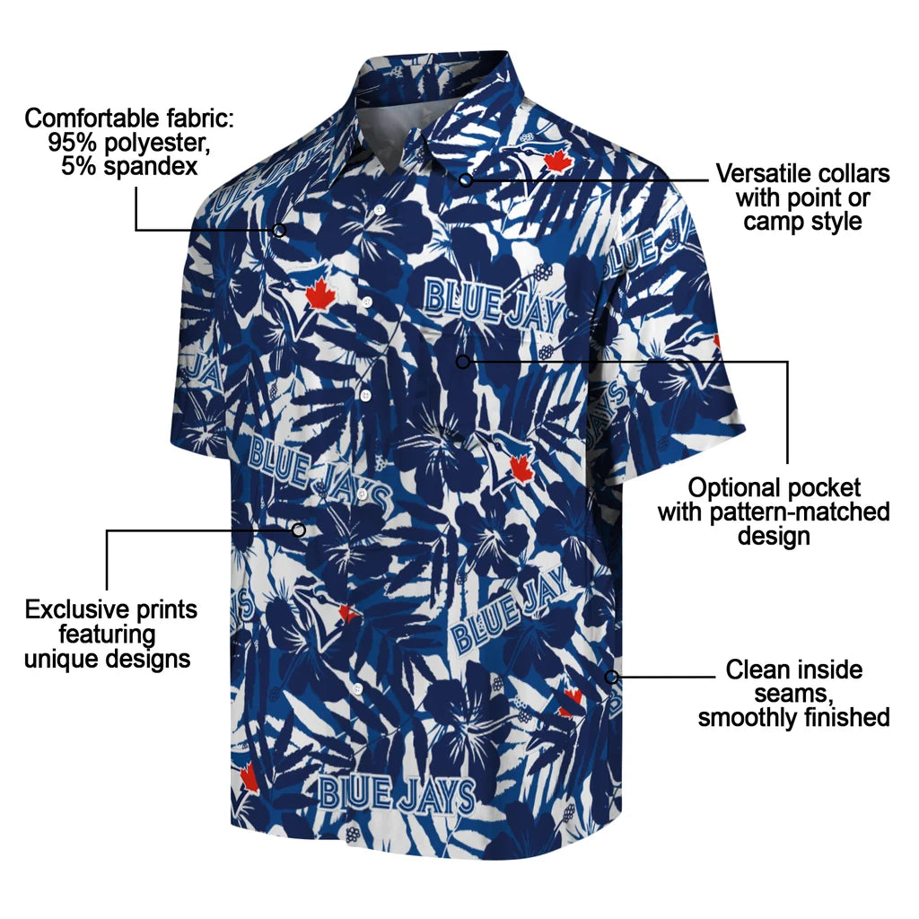 Toronto Blue Jays Hawaiian Shirt - Hibiscus Overlay | Moonbestprint