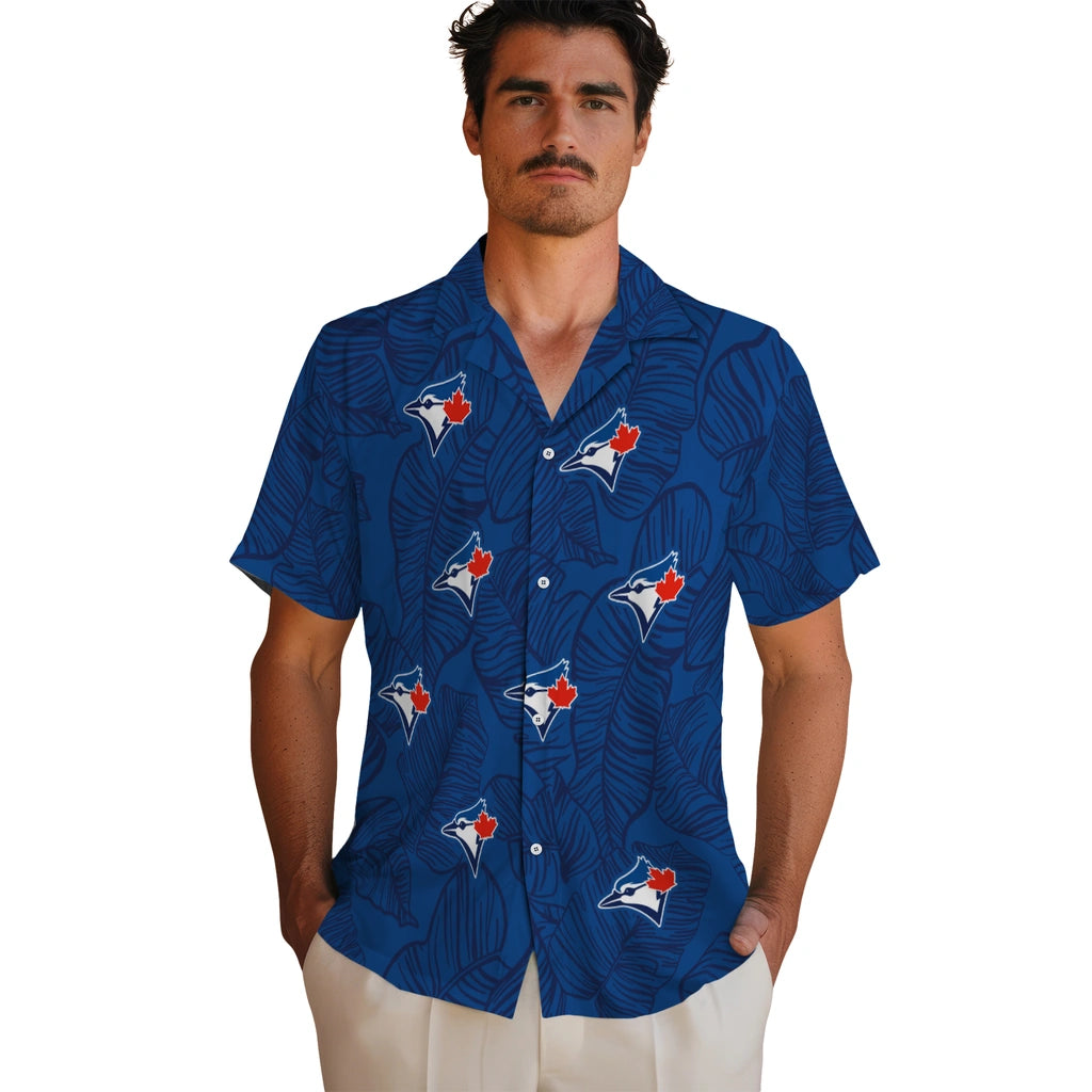 Toronto Blue Jays Hawaiian Shirt - Leaf Outline | Moonbestprint