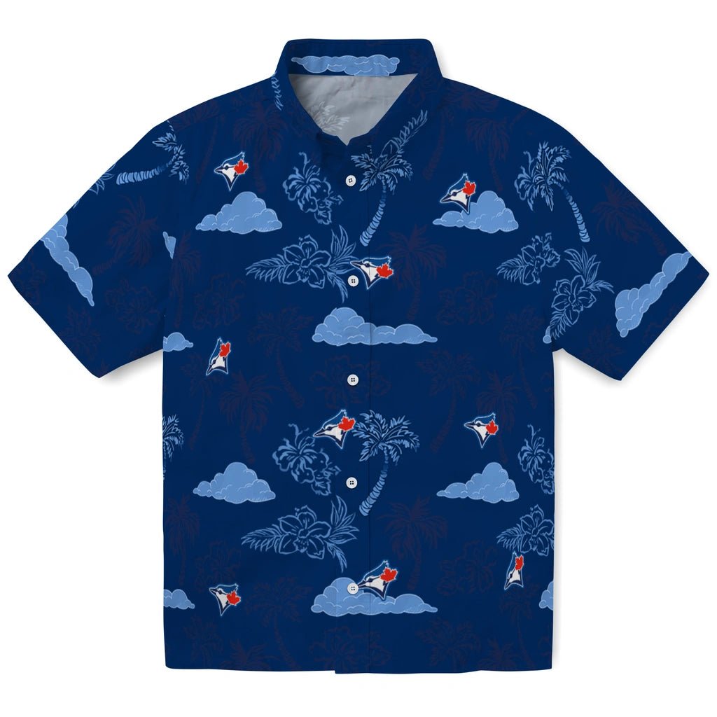 Toronto Blue Jays Hawaiian Shirt - Palm And Clouds | Moonbestprint